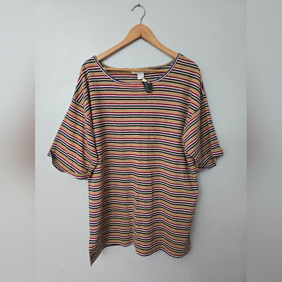 The Limited NWT Striped Rainbow Shirt Y2K Womens L S/S Oversized Kidcore - Picture 1 of 10